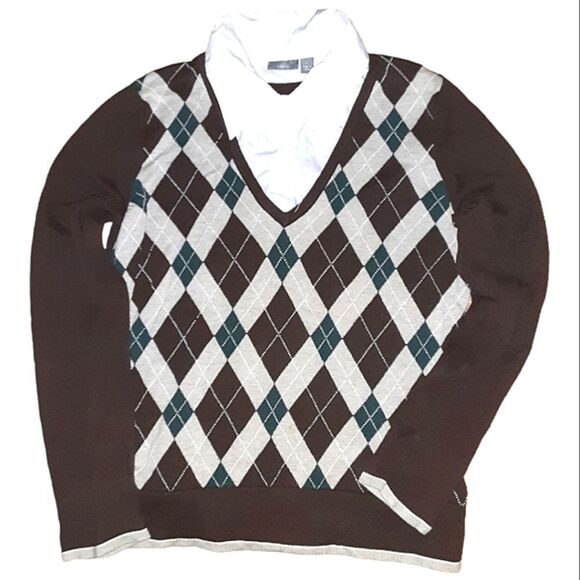 Apt 9 Y2K Argyle Sweater With Collar Ladies Size Large - Picture 1 of 5